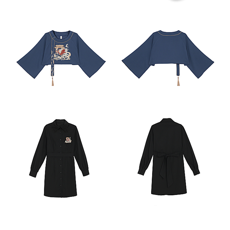 [QIANYU series]★China style setup, single item order★ Tops or dress embroidery black blue