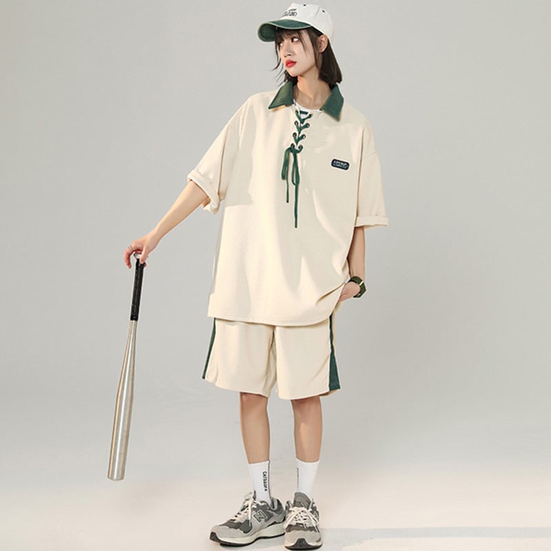 【SENSUシリーズ】★セットアップ★ POLOシャツ+短パン 男女兼用 メンズ 半袖トップス 2点セット 夏服