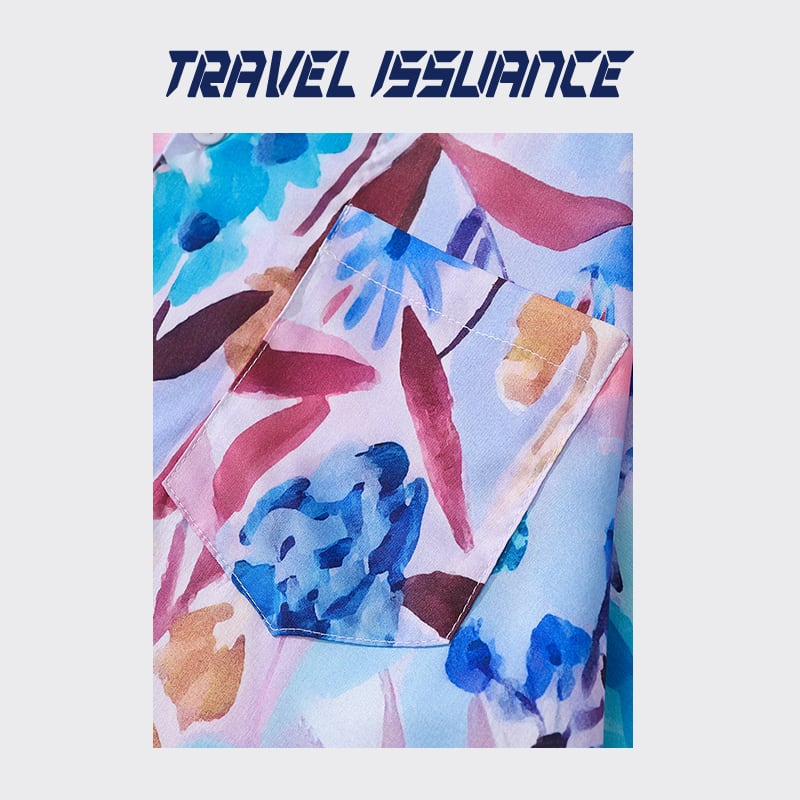 [TRAVEL ISSUANCE Series] ★Short Sleeve Shirt★ Hawaii Aloha Shirt Print Oil Painting Style Unisex Men's Blue Red