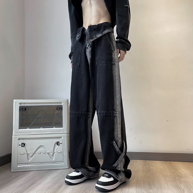 [TUOFEI Series]★Denim pants★Bottoms, pants, unisex, men's, easy to match, black, black, stylish