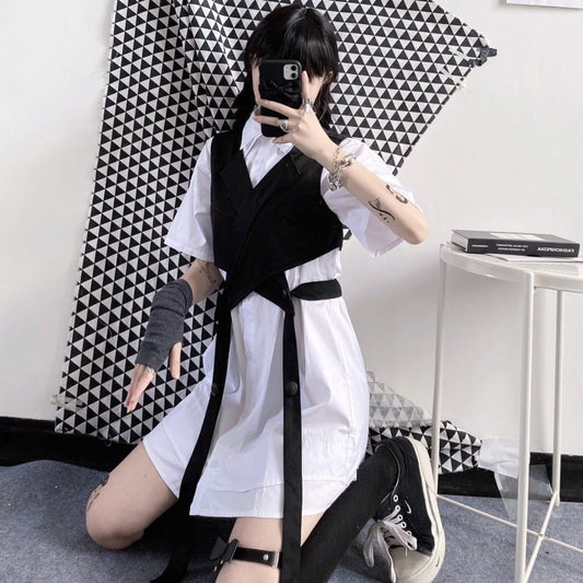 [Queen Series]★Setup Single Order★Shirt or Vest Double Collar Short Length Cute Black White