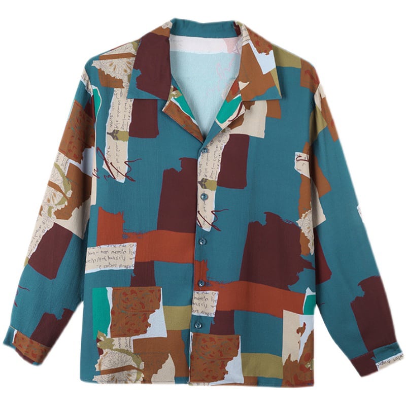 [YOUZI Series]★Retro Shirt★ Long Sleeve Shirt Tops Print Retro SML XL Thin Cute Color Scheme