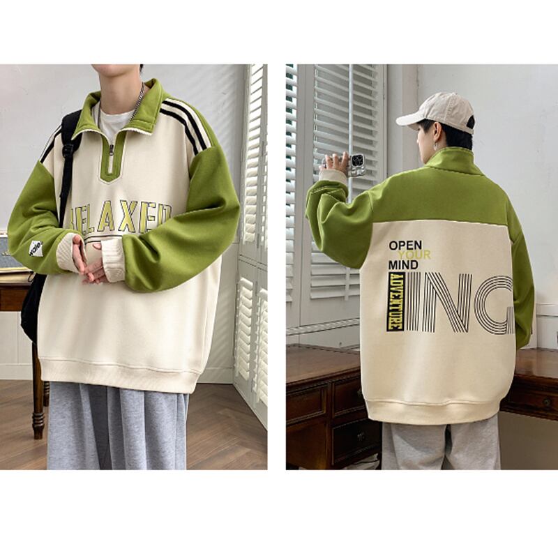 [ZUOFEILI series] ★Tops★ 4color sweatshirt Color scheme Alphabet Unisex Men's Large size Green Beige Black