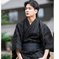 Load image into Gallery viewer, [TEKU Series]★Setup★ Yukata + Obi Unisex Men's Fireworks Festival Festival Men's Set Yukata Black Striped Pattern
