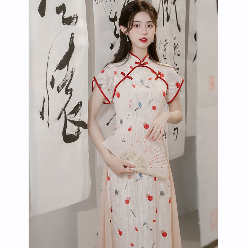 [Nan Kemu Series]★China style dress★ Crane dress Coming of age ceremony Girls' night out Date Floral pattern Short sleeve dress Summer clothes