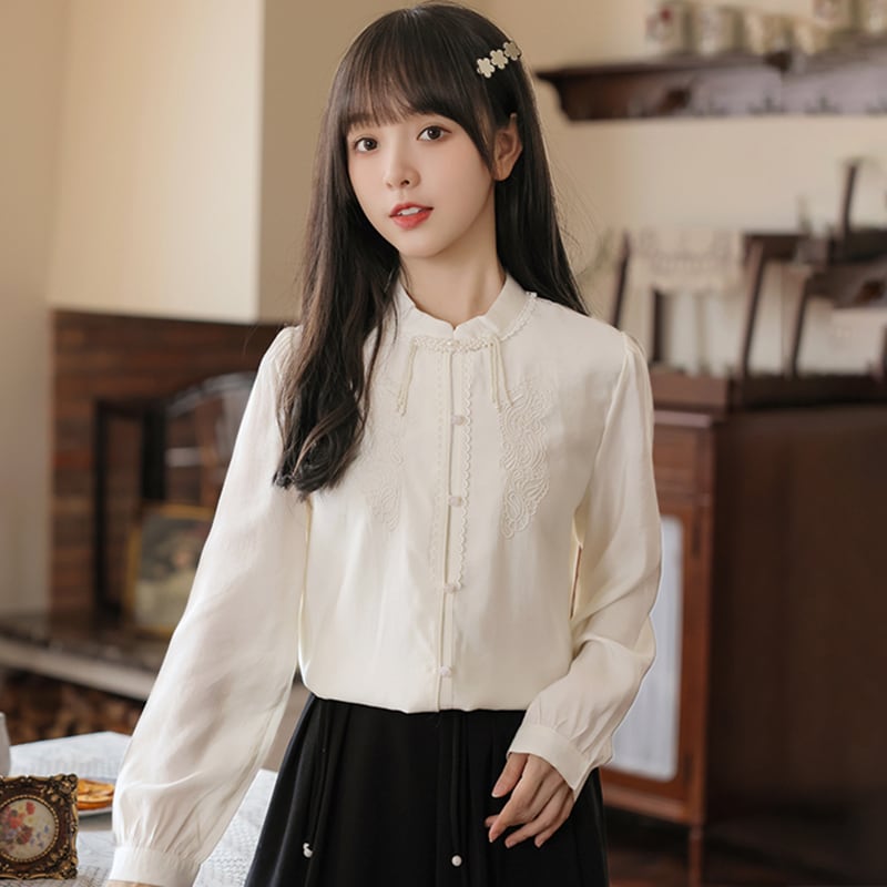 [Hanqi series] ★China style shirt★ Tops embroidery long sleeve shirt Improves temperament Easy to match SML