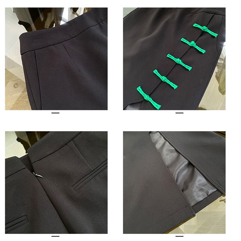 [OCTOBER Series]★China style skirt★ Slit green Green Chinese button Black Black slimming