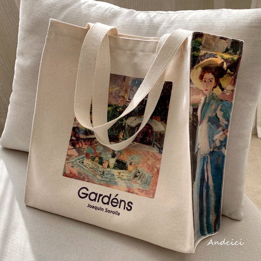 [Andcici---Gardens Series]★Bag★ Tote bag, canvas bag, large capacity, date, floral pattern, oil painting style, color scheme, casual