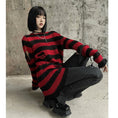 Load image into Gallery viewer, [LadyGhost Series]★Sweater★ 2color Tops Horizontal stripes Striped pattern Distressed Red Black Red Black
