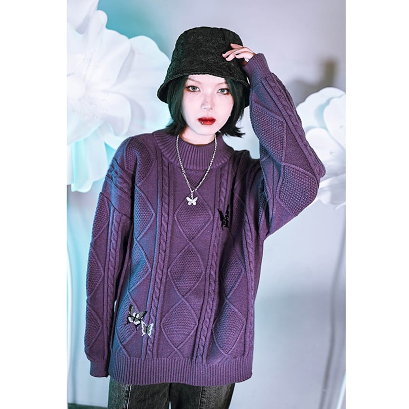 [Ancient monster---Swallow tail butterfly series] ★China style sweater★ Tops Embroidery Butterfly Purple Purple SML Casual