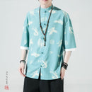 [JUNYI series]★China style shirt★ Tops 3color Unisex Men's Large size Crane Blue Green Black