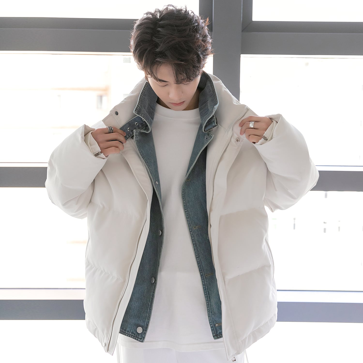 [CHICERRO series] ★Coat with cotton insert★ 2color fake layered winter coat outerwear thick unisex men's cool