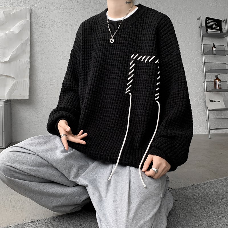 [ZHUIYI Series]★Sweater★ 3color Tops Unisex Men's Apricot Black Red