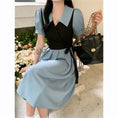 Load image into Gallery viewer, [JIGUJIGU Series] ★One Piece★ Short Sleeve Dress Switching Fake Layered Large Size Blue Blue
