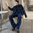 Load image into Gallery viewer, [Illustrated series]★Setup★ Jacket + pants 2-piece set Unisex Men's Denim Cool Blue Blue
