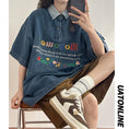 Load image into Gallery viewer, [DESCHPE Series]★Denim Shirt★ POLO Shirt Tops Unisex Men's Embroidery Alphabet Blue Blue
