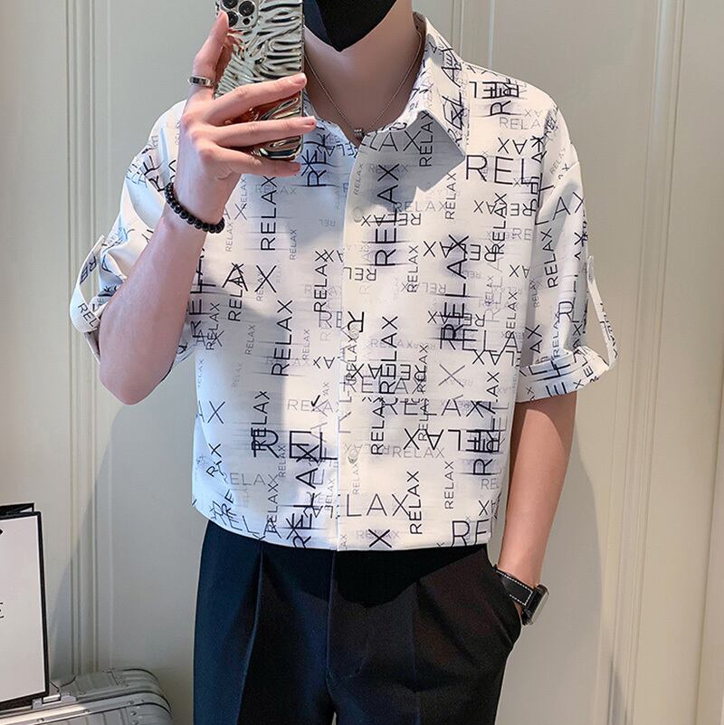 [OUMULONG Series]★Shirt★ Tops 2color Unisex Men's Short Sleeve Shirt Print Summer Clothes