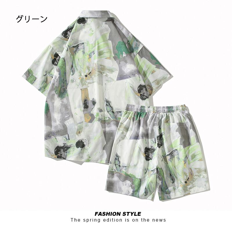 [TIANYI Series]★Setup★ Shirt + Shorts 2color Unisex Men's Large Size Oil Painting Style