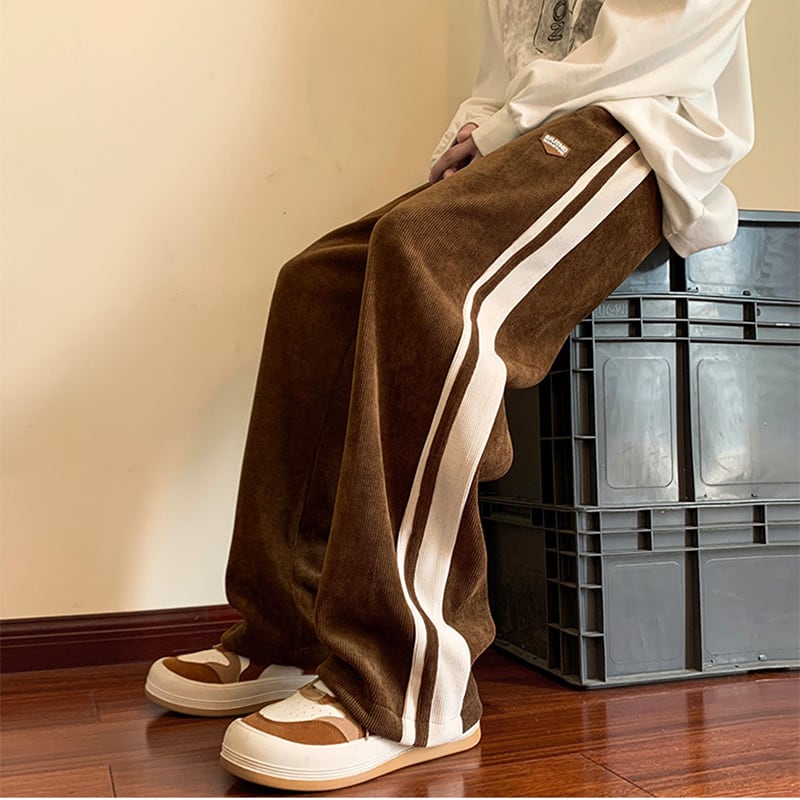 [NANSHI Series] ★Casual Pants★ 3color Bottoms Pants Unisex Men's Vertical Stripes Black Beige Coffee Color