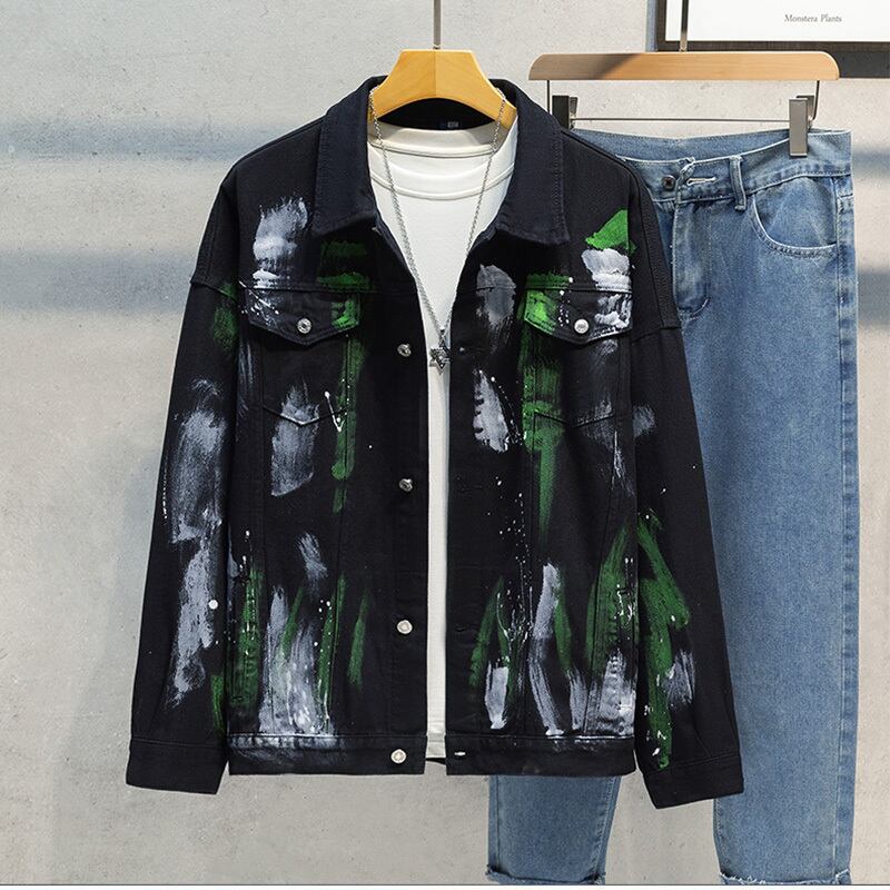 [YESE Series] ★Jacket★ 2color Denim Outerwear Graffiti Unisex Men's Stylish Spring Clothes Black White