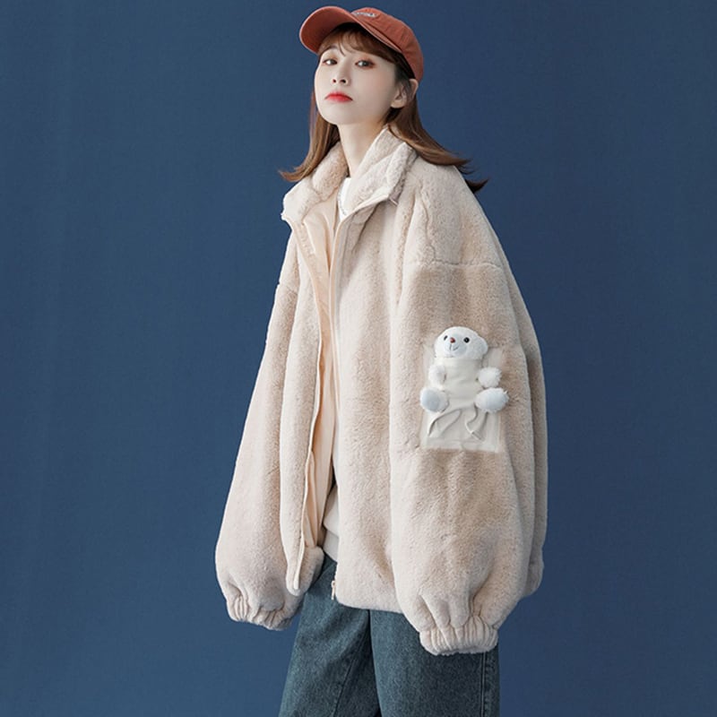 [Fujiiman Series] ★Winter Coat★ 2color Cute Unisex Men's Bear Bear Outerwear Blue Apricot SML XL 2XL