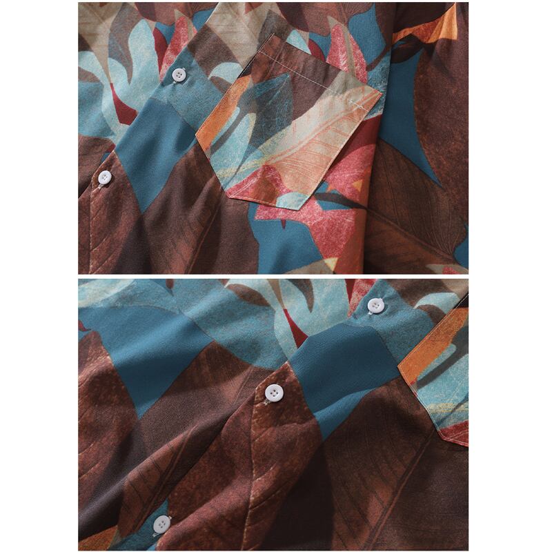 [TRAVEL ISSUANCE Series]★Shirt★ Unisex Printed Oil Painting Style Short Sleeve Tops Summer Brown ML XL 2XL