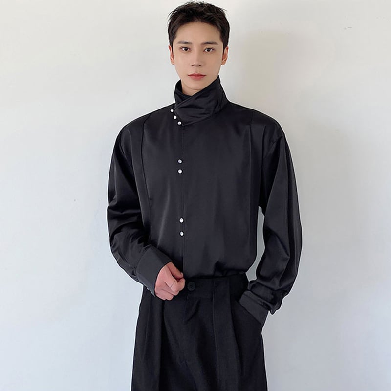 [Illustrated series] ★China style shirt★ 2color tops, long sleeve shirt, unisex, men's design, casual, black, white