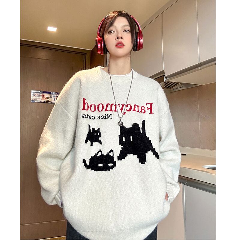 [PPG Series]★Sweater★ 2color Tops Unisex Men's Cat Cat Cute Cartoon Easy to Match