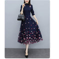 Load image into Gallery viewer, [Ebi Kei Series] ★One piece★ Stretchy knit dress Embroidery dress Floral pattern Elegant Blue Blue
