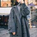 Load image into Gallery viewer, [Kakachen Series] Trench coat outerwear dark gray plaid pattern loose cute
