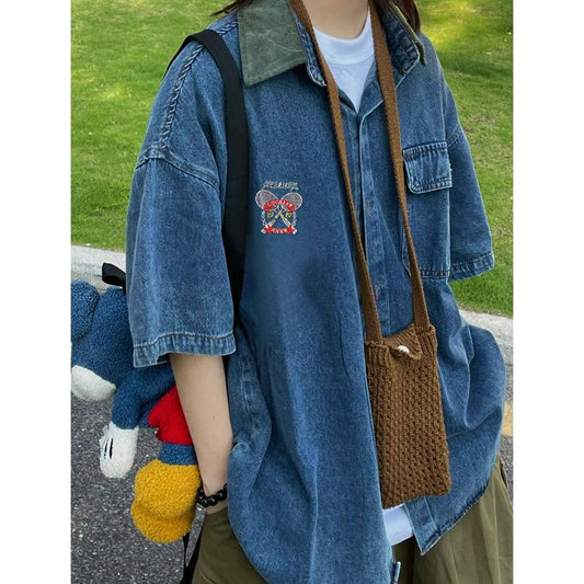 [Come Series]★Embroidered Shirt★ Denim Shirt Casual Retro Tops Unisex Men's ML XL 2XL