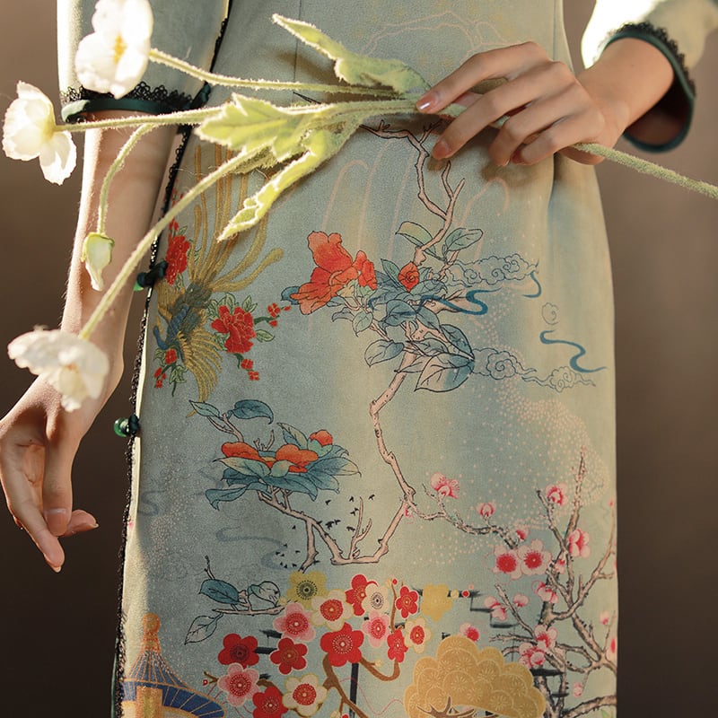 [Mila Ding Series] ★Cheongsam dress★ Chinese style dress for photography, wedding, party, floral pattern, improves temperament