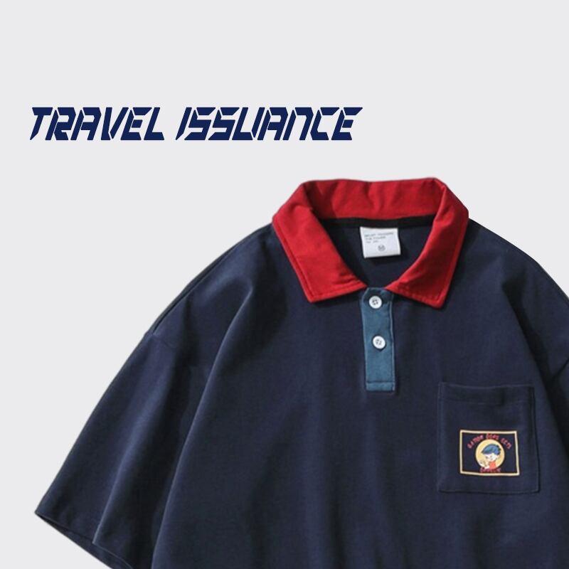 [TRAVEL ISSUANCE series]★POLO shirt★ 2color tops Color scheme Unisex Men's White Navy