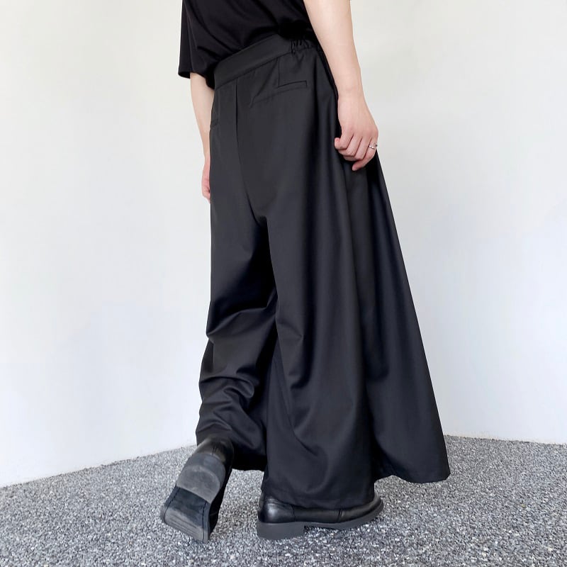 [Illustrated series] ★China style trousers★ Gaucho pants print unisex men's black loose fitting