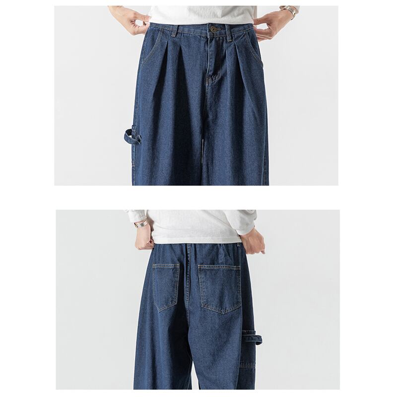 [Koji series] ★Denim pants★Men's trousers 2 colors Straight Large size Loose Casual Black Blue