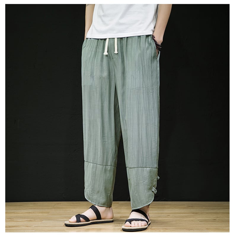 [Shu Han Ink Series] ★China Style Pants★ 2color Large Size Plain China Button Unisex Men's