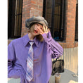 Load image into Gallery viewer, [Left Sister Series] ★Shirt with tie★ Tops Green or Purple 2 colors Corduroy Green Purple Cute
