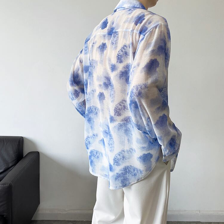 [ZHUIYI Series]★Shirt★ Tops, long sleeve shirt, floral pattern, unisex, men's, thin, cool, sun protection, cooling protection