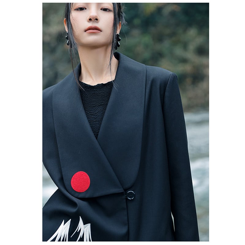 [Big Blue Dragon Series] ★China style coat★ Loose outerwear, embroidered, retro, easy to match, black, black