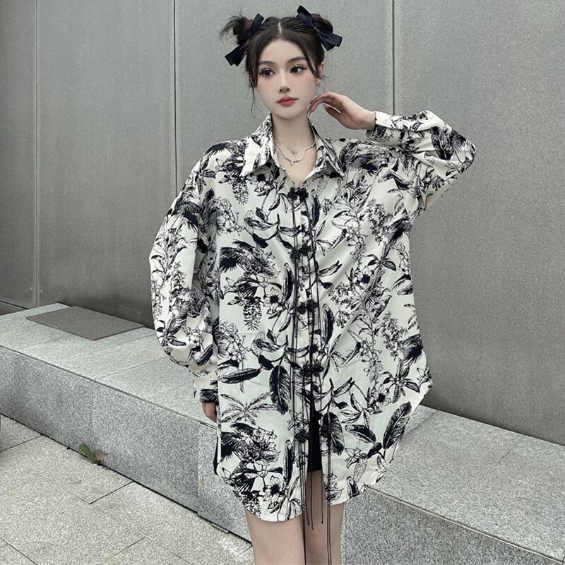 [Style Series]★Chinese style shirt★ Tops, Chinese clothes, improved Tang clothes, ink pattern, loose, fashion, slimming