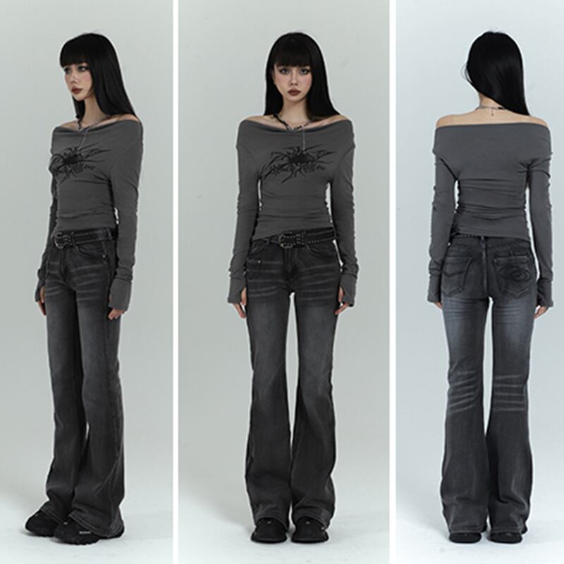 [LadyGhost Series] ★Tops★ Off-shoulder sexy unique gray gray easy to match