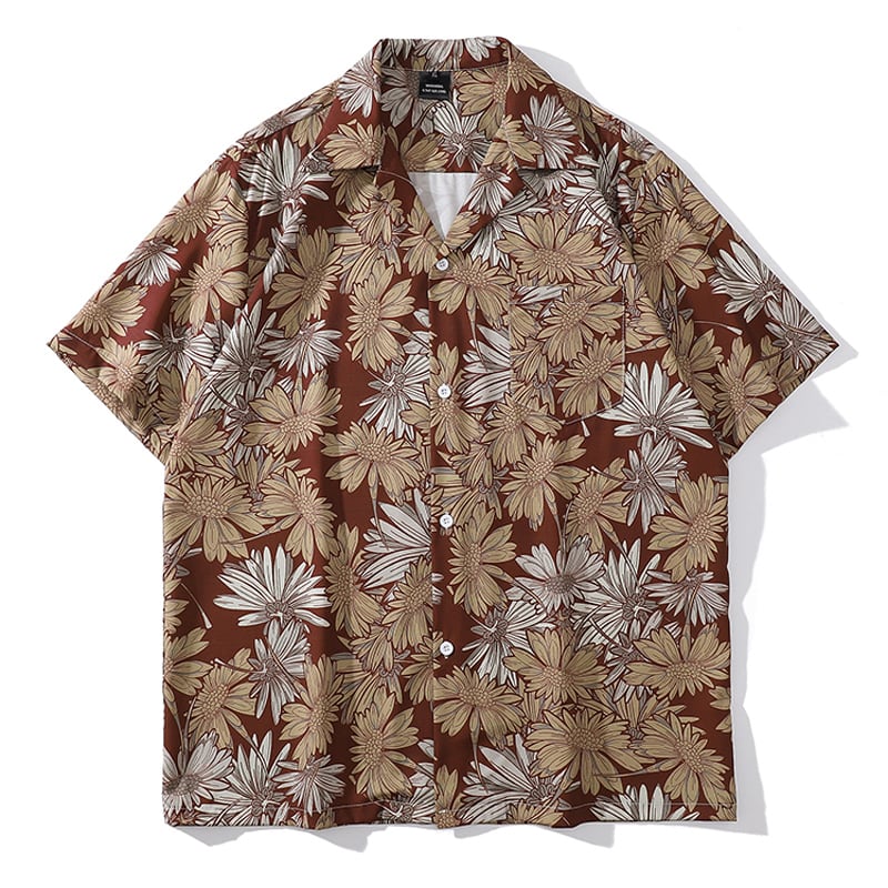 [TRAVEL ISSUANCE series] ★Floral pattern shirt★ 2color oil painting style print unisex men's wine red gray