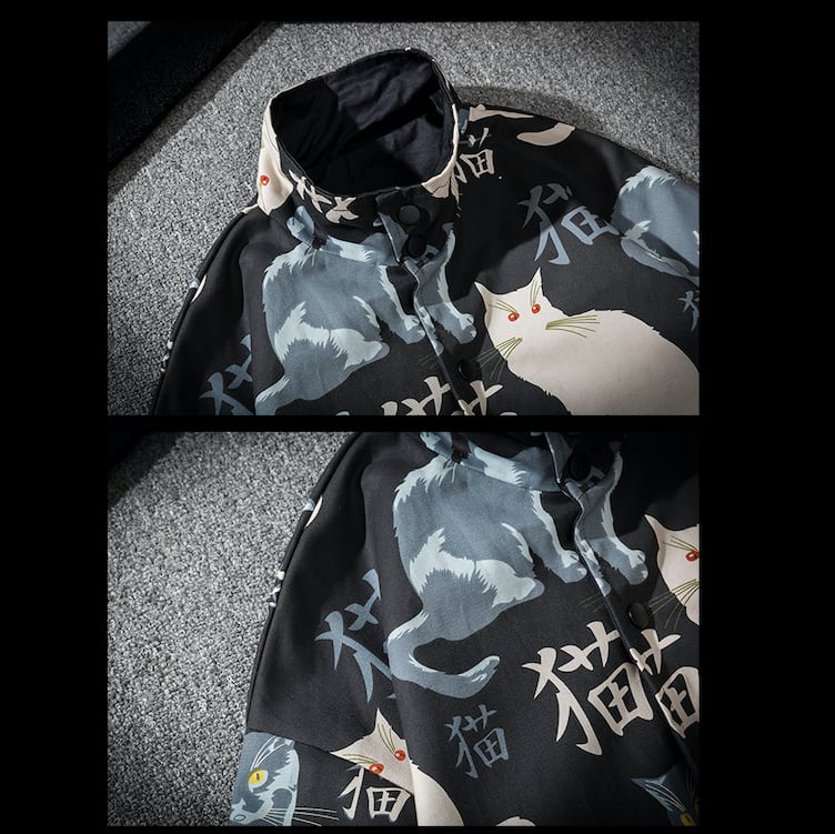 [BITIAO Series] ★Jacket★ Outerwear that can be worn on both sides 2 colors Cat cat pattern Unisex Men's Black Green Large size