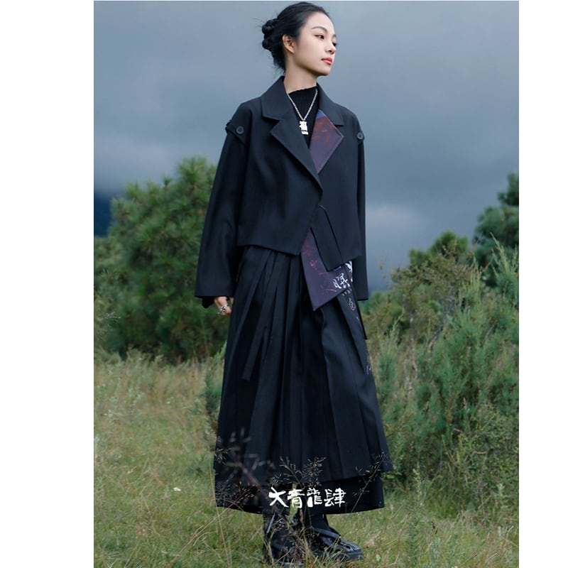 [Da Qinglong Shu Series]★China style trousers★ Gaucho pants Improved Chinese clothing Black Black Casual Cute Letter pattern