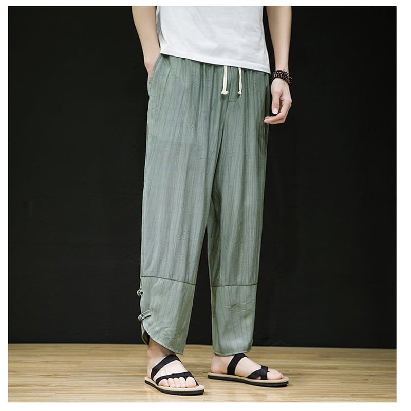 [Shu Han Ink Series] ★China Style Pants★ 2color Large Size Plain China Button Unisex Men's