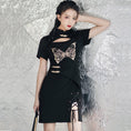 Load image into Gallery viewer, [Kyoto Series]★China-style dress★ Embroidery Improved Chinese dress Butterfly Black Black Slimming
