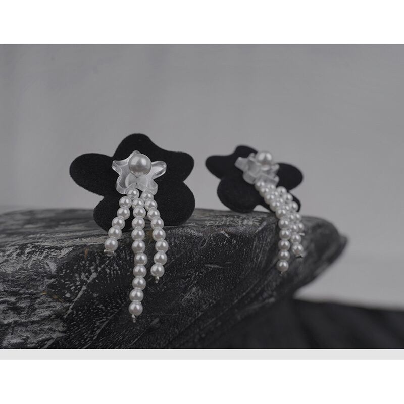 [Ko Qinglong Shu Series] ★China Style Earrings★ Pair Earrings Women's Accessories Flower Black Easy to Match