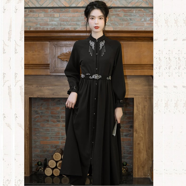 [Treasure Island Series]★Chinese style dress★ Long length Hanfu dress Chinese style Black Black