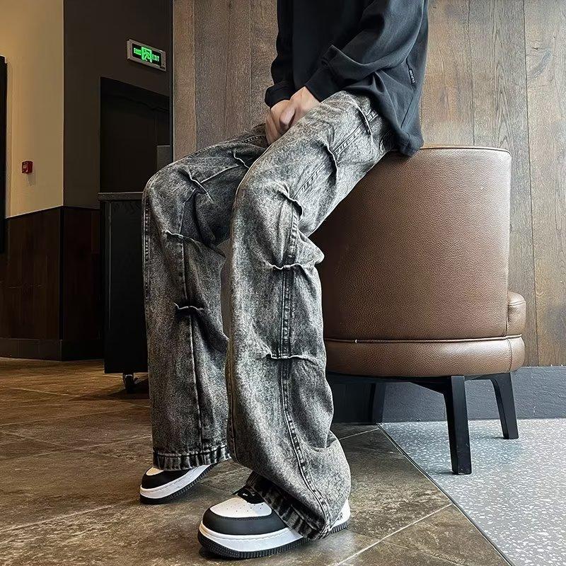 [V37 Series]★Denim Pants★ Unique Bottoms Pants Unisex Men's Fashion Black Gray S~4L