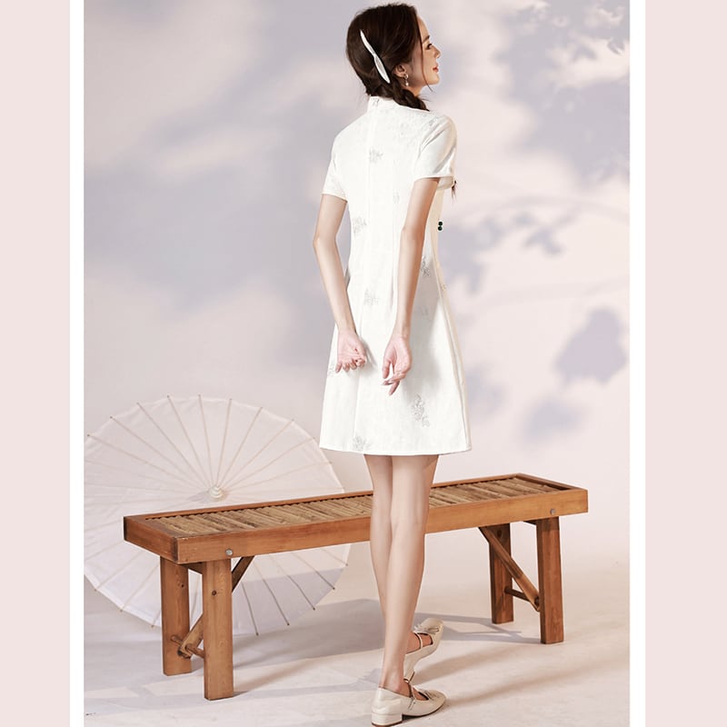 [YUEQIAO series]★Cheongsam dress★Short length Chinese style dress White White Cute Slimming look